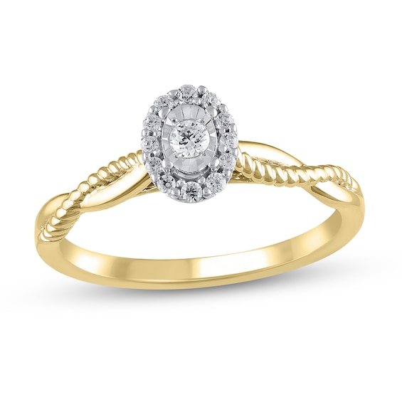 1/8 CT. T.w. Diamond Oval-Frame Twist Shank Promise Ring in 10K Gold
