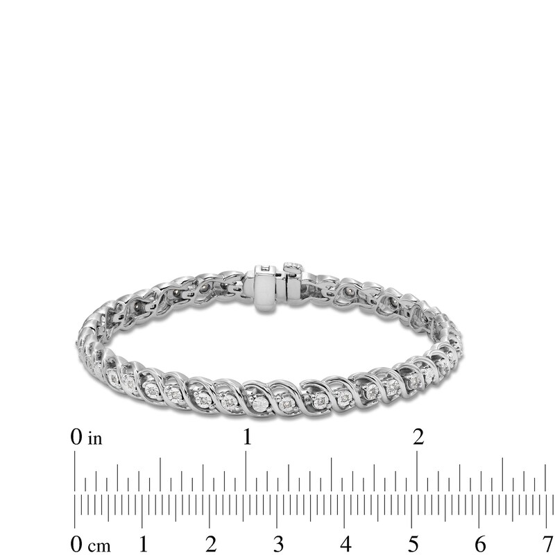 Main Image 4 of 1/4 CT. T.W. Diamond Miracle "S" Link Bracelet in Sterling Silver