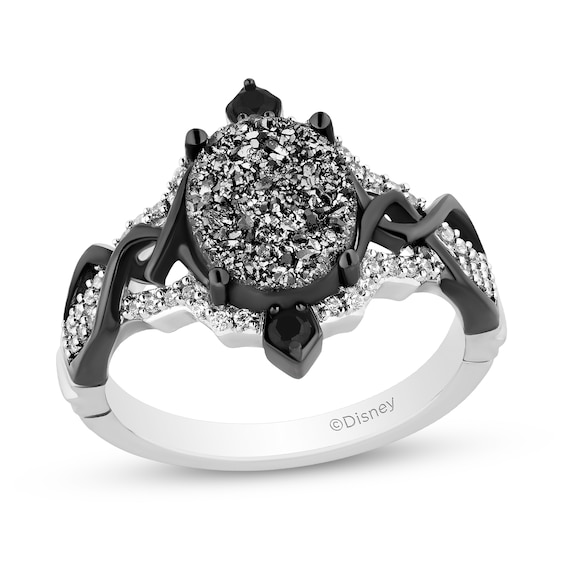 Enchanted Disney Villains Maleficent 1/4 CT. T.w. Black and White Diamond and Oval Black Druzy Ring in Sterling Silver - Size 7