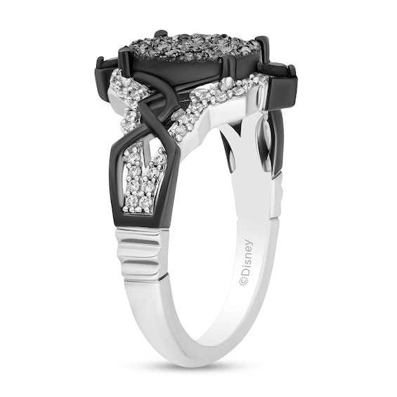 Enchanted Disney Villains Maleficent 1/4 CT. T.w. Black and White Diamond and Oval Black Druzy Ring in Sterling Silver - Size 7