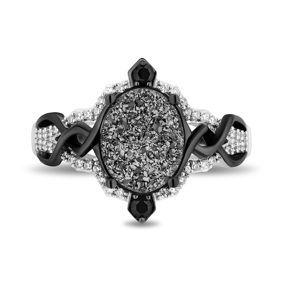 Enchanted Disney Villains Maleficent 1/4 CT. T.w. Black and White Diamond and Oval Black Druzy Ring in Sterling Silver - Size 7