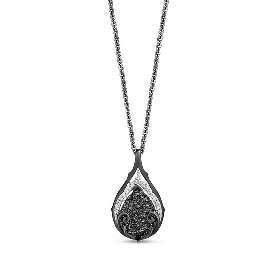 Enchanted Disney Villains Maleficent 1/10 CT. T.w. Black and White Diamond and Pear-Shaped Black Druzy Pendant in Sterling Silver