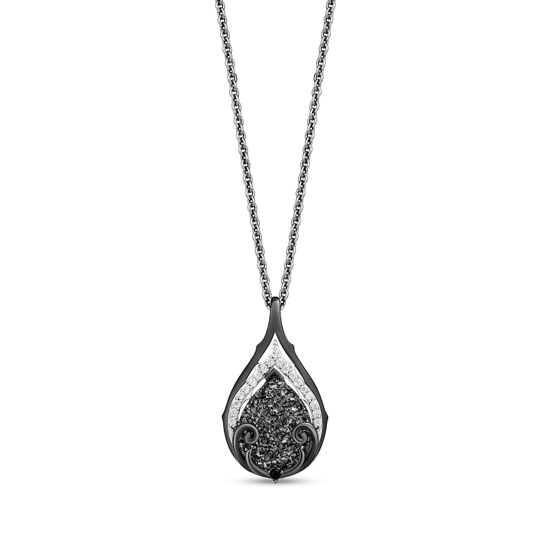 Main Image 1 of Enchanted Disney Villains Maleficent 1/10 CT. T.W. Black and White Diamond and Pear-Shaped Black Druzy Pendant in Sterling Silver