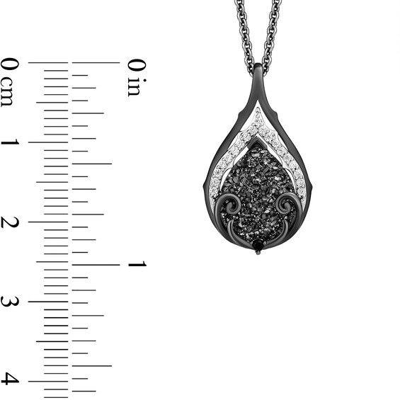 Enchanted Disney Villains Maleficent 1/10 CT. T.w. Black and White Diamond and Pear-Shaped Black Druzy Pendant in Sterling Silver