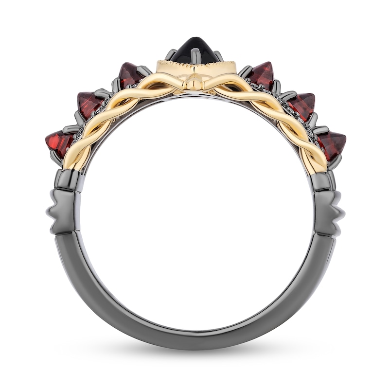 Enchanted Disney Villains Evil Queen 1/10 CT. T.W. Diamond, Onyx and Garnet Ring in Sterling Silver and 10K Gold - Size 7