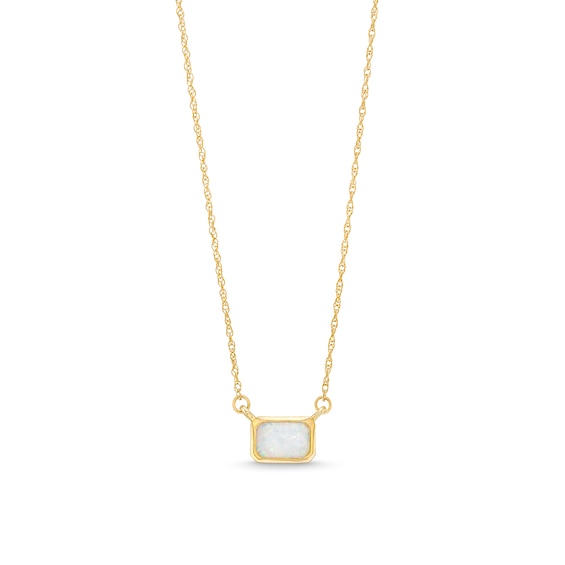 Emerald-Cut Lab-Created Opal Necklace in 10K Gold