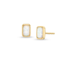 Emerald-Cut Lab-Created Opal Stud Earrings in 10K Yellow Gold