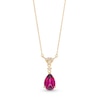 Thumbnail Image 1 of Pear-Shaped Rhodolite Garnet and 1/15 CT. T.W. Diamond Drop Necklace in 10K Gold