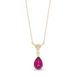 Pear-Shaped Rhodolite Garnet and 1/15 CT. T.W. Diamond Drop Necklace in 10K Gold