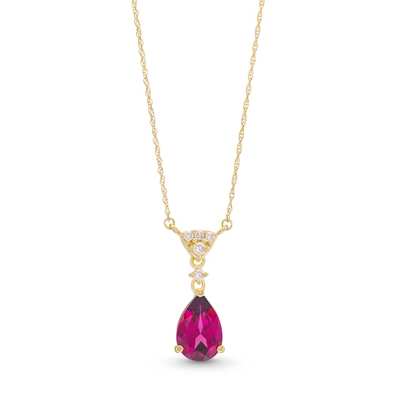 Pear-Shaped Rhodolite Garnet and 1/15 CT. T.w. Diamond Drop Necklace in 10K Gold
