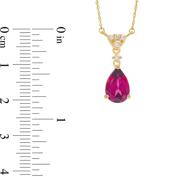 Pear-Shaped Rhodolite Garnet and 1/15 CT. T.w. Diamond Drop Necklace in 10K Gold
