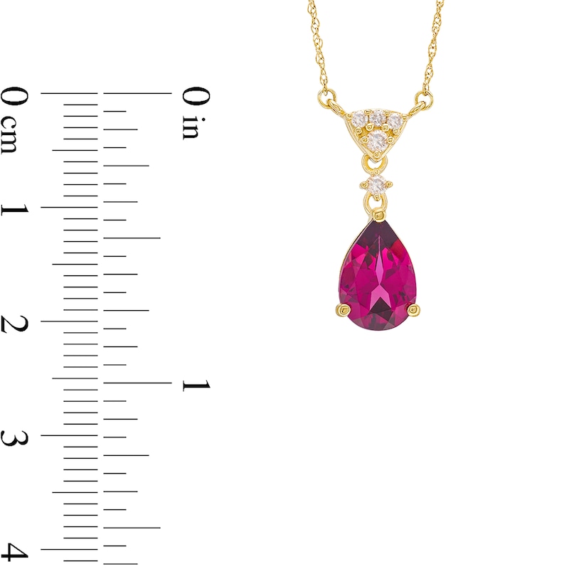 Main Image 3 of Pear-Shaped Rhodolite Garnet and 1/15 CT. T.W. Diamond Drop Necklace in 10K Gold