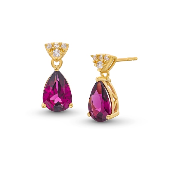 Pear-Shaped Rhodolite Garnet and 1/10 CT. T.w. Diamond Drop Earrings in 10K Gold