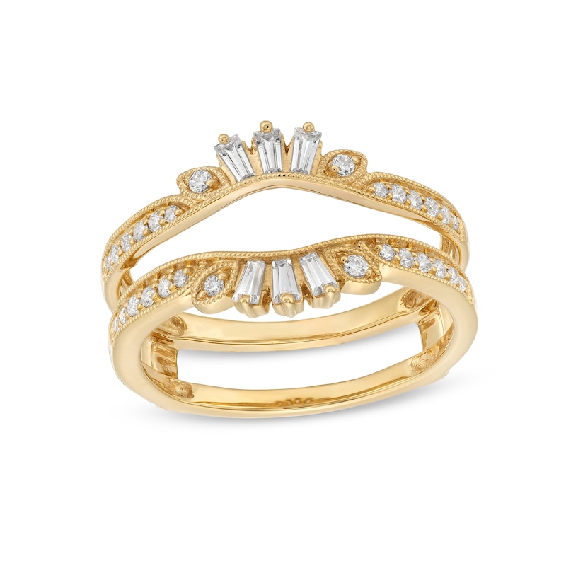 Main Image 1 of 1/3 CT. T.W. Baguette and Round Diamond Vintage-Style Solitaire Ring Enhancer in 14K Gold