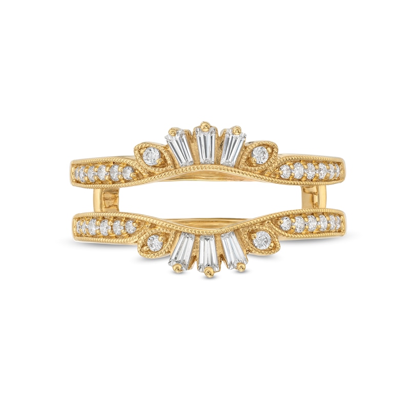 Main Image 4 of 1/3 CT. T.W. Baguette and Round Diamond Vintage-Style Solitaire Ring Enhancer in 14K Gold