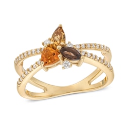 Madeira Citrine, Brown Topaz, Smoky Quartz and 1/5 CT. T.W. Diamond Orbit Ring in 10K Gold