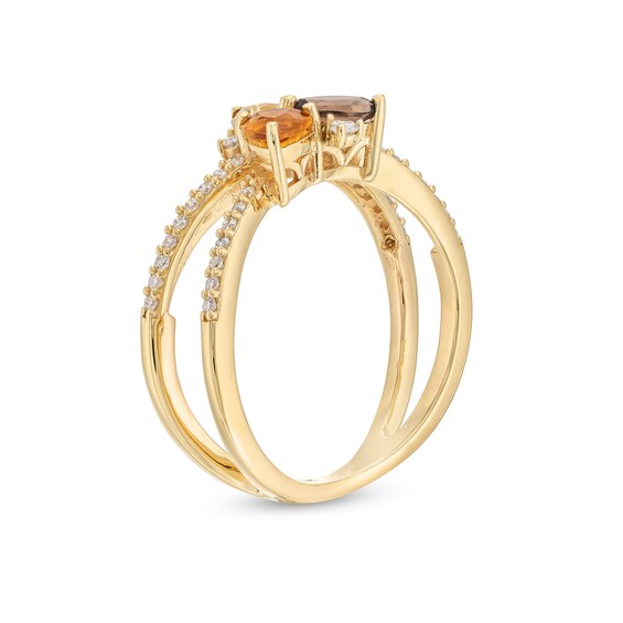 Madeira Citrine, Brown Topaz, Smoky Quartz and 1/5 CT. T.w. Diamond Orbit Ring in 10K Gold