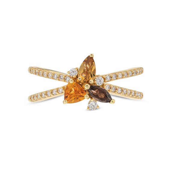 Madeira Citrine, Brown Topaz, Smoky Quartz and 1/5 CT. T.w. Diamond Orbit Ring in 10K Gold