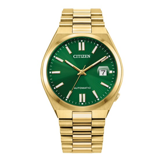 Men's Citizen Tsuyosa Automatic Green Dial Watch in Gold-Tone Stainless Steel (Model Nj0152-51X)