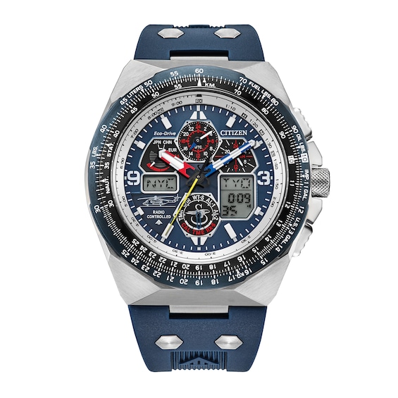 Men's Citizen Promaster Skyhawk A-T in Stainless Steel with Blue Silicone Strap (Model Jy8156-00L)
