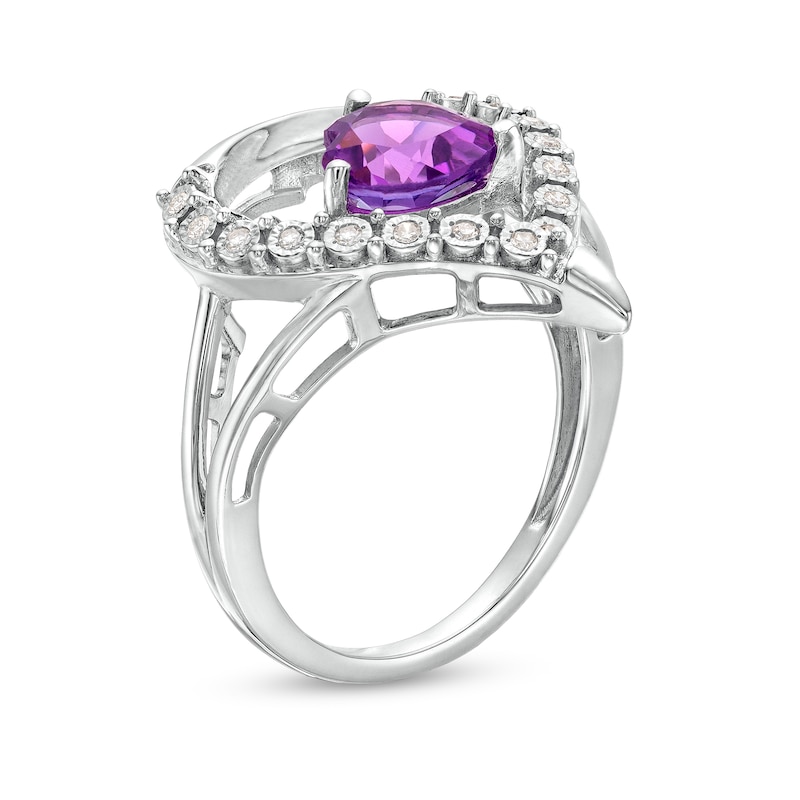 Main Image 3 of Heart-Shaped Amethyst and 1/15 CT. T.W. Diamond Heart Ring in Sterling Silver