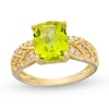 Thumbnail Image 0 of Cushion-Cut Peridot and 1/5 CT. T.W. Diamond Basket Weave Ring in 10K Gold