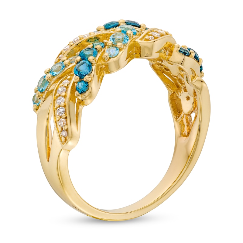 London Blue Topaz, Swiss Blue Topaz and 1/10 CT. T.W. Diamond Ring in 10K Gold