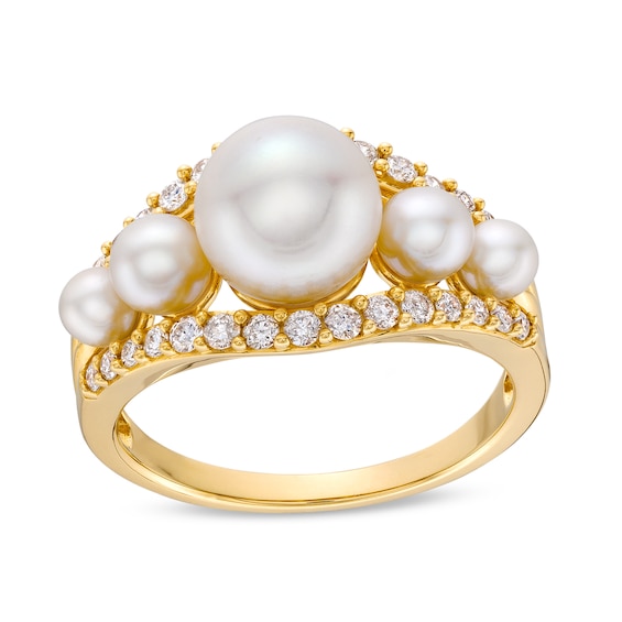 Freshwater Cultured Pearl and 1/3 CT. T.w. Diamond Ring in 10K Gold