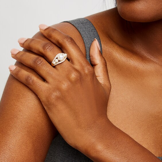 Freshwater Cultured Pearl and 1/3 CT. T.w. Diamond Ring in 10K Gold