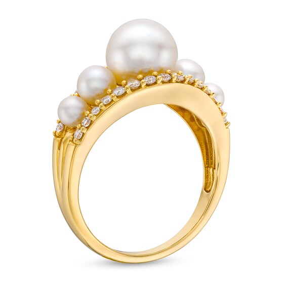 Freshwater Cultured Pearl and 1/3 CT. T.w. Diamond Ring in 10K Gold