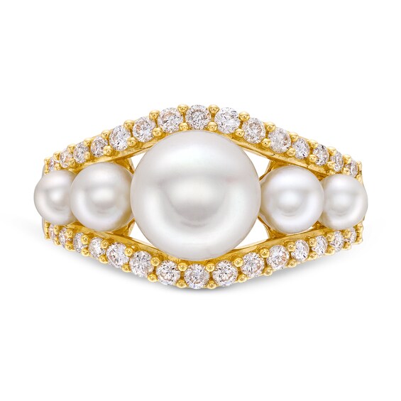 Freshwater Cultured Pearl and 1/3 CT. T.w. Diamond Ring in 10K Gold