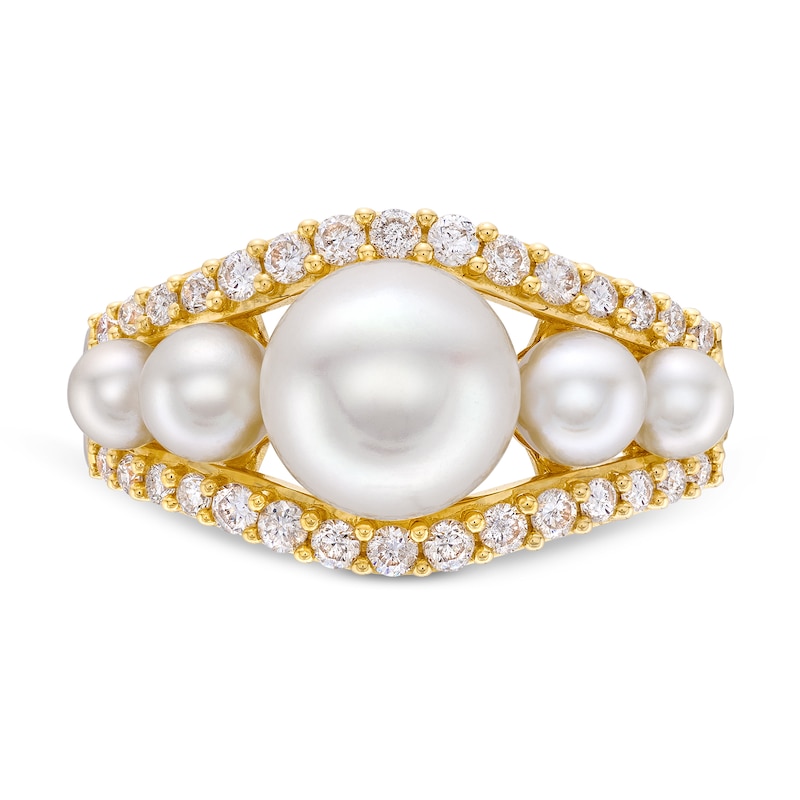 Freshwater Cultured Pearl and 1/3 CT. T.W. Diamond Ring in 10K Gold