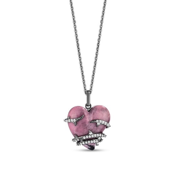 Enchanted Disney Villains Maleficent 1/8 CT. T.w. Diamond and Heart-Shaped Rhodonite Pendant in Sterling Silver