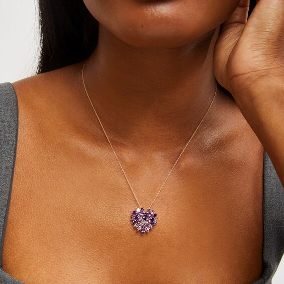 Pear-Shaped Amethyst and Pink Quartz Heart Pendant in 10K Gold