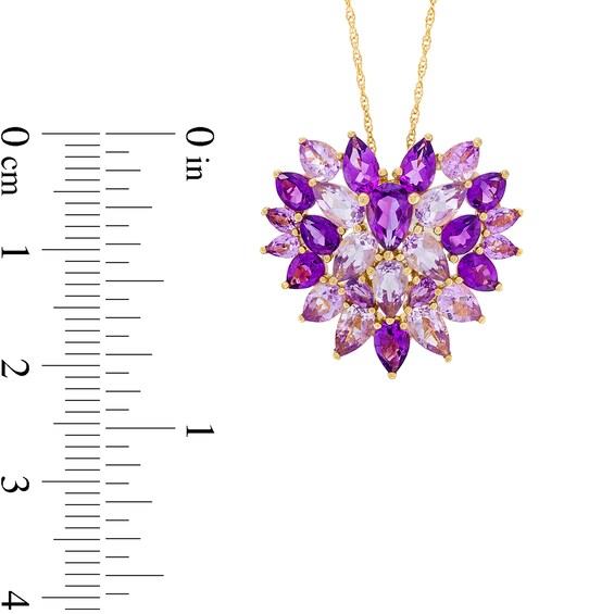 Pear-Shaped Amethyst and Pink Quartz Heart Pendant in 10K Gold