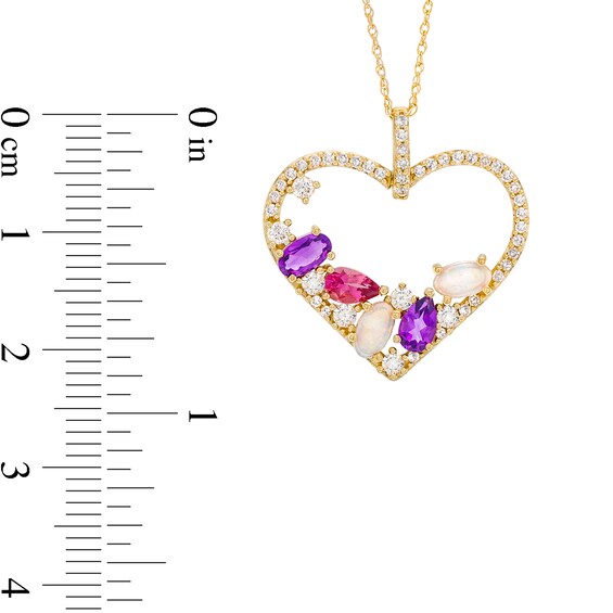 Amethyst, Tourmaline, Lab-Created Opal and 3/8 CT. T.w. Diamond Open Heart Pendant in 10K Gold
