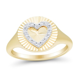 1/10 CT. T.W. Diamond Heart Sunburst Signet Ring in 10K Gold