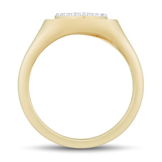 1/10 CT. T.w. Diamond Heart Sunburst Signet Ring in 10K Gold