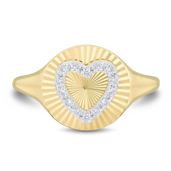 1/10 CT. T.w. Diamond Heart Sunburst Signet Ring in 10K Gold