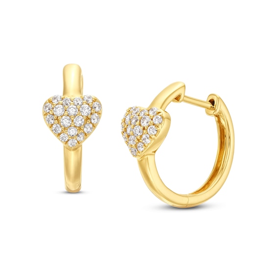 1/4 CT. T.w. Certified Heart-Shaped Lab-Grown Multi-Diamond Huggie Hoop Earrings in 14K Gold (F/Si2)