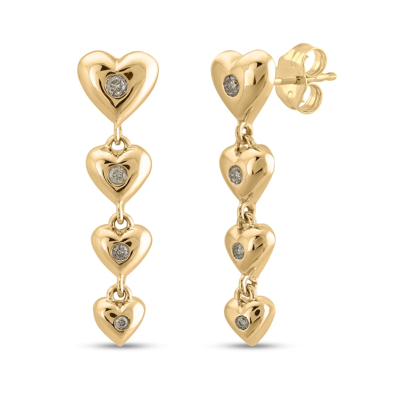 Main Image 1 of 1/10 CT. T.W. Diamond Heart Linear Drop Earrings in 10K Gold