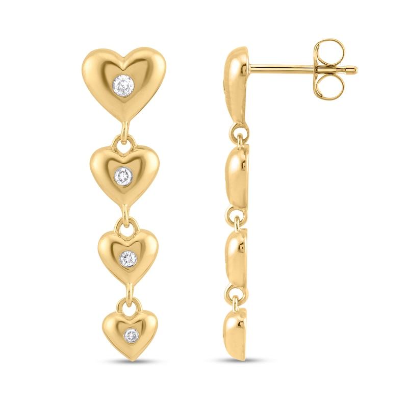 Main Image 2 of 1/10 CT. T.W. Diamond Heart Linear Drop Earrings in 10K Gold
