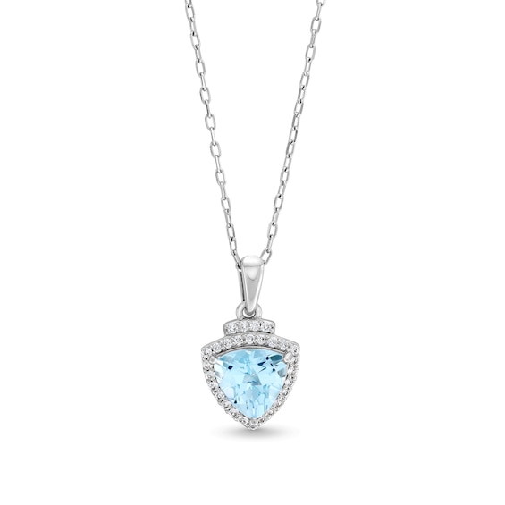 Trillion-Cut Aquamarine and White Lab-Created Sapphire Pendant in Sterling Silver â 18â