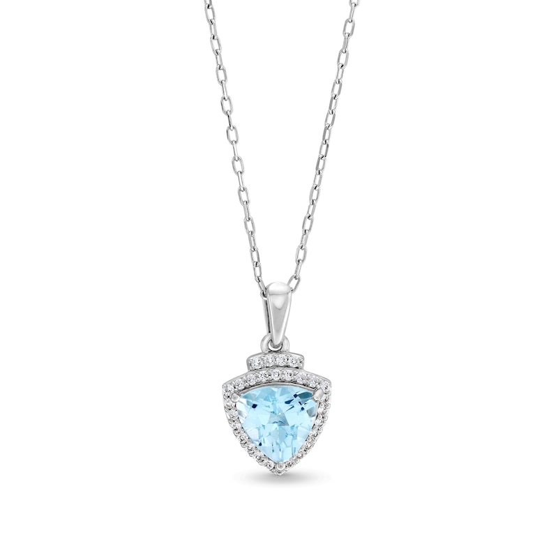 Trillion-Cut Aquamarine and White Lab-Created Sapphire Pendant in Sterling Silver – 18”