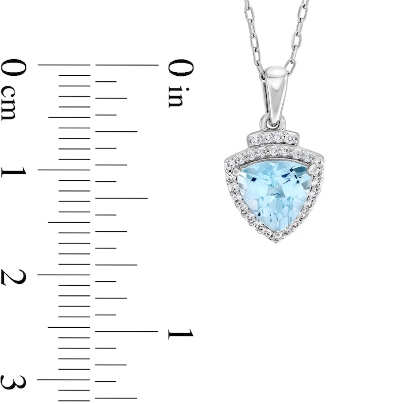 Trillion-Cut Aquamarine and White Lab-Created Sapphire Pendant in Sterling Silver – 18”