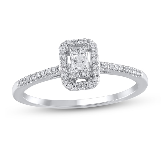 1/5 CT. T.w. Multi-Diamond Emerald-Framed Promise Ring in 10K White Gold
