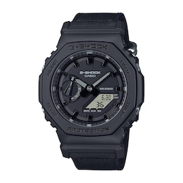 Men's Casio G-SHOCK Analog/Digital Display Watch with Black CORDURA® Nylon Band (Model  GA2100BCE-1A)