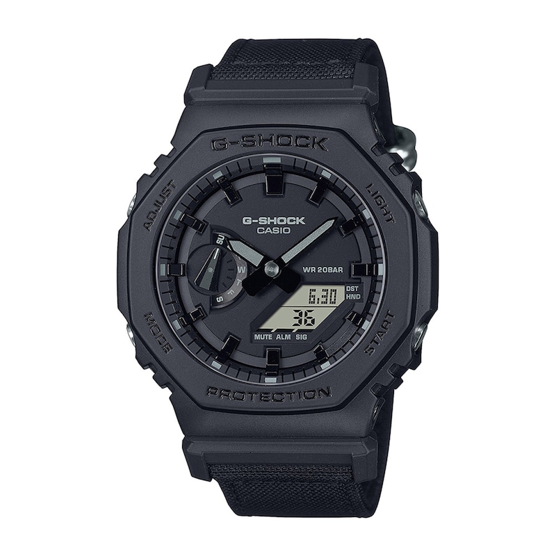 Main Image 1 of Men's Casio G-SHOCK Analog/Digital Display Watch with Black CORDURA® Nylon Band (Model  GA2100BCE-1A)