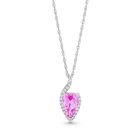 Heart-Shaped Pink Lab-Created Sapphire and White Lab-Created Sapphire Pendant in Sterling Silver â 18â
