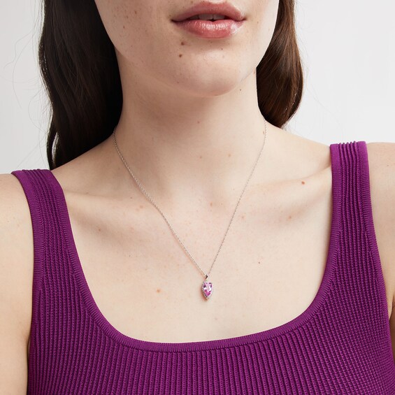 Heart-Shaped Pink Lab-Created Sapphire and White Lab-Created Sapphire Pendant in Sterling Silver â 18â